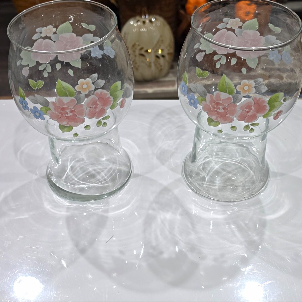 Pillar float candle holder in the Tea Rose pattern by Pfaltzgraff Set of 2 New